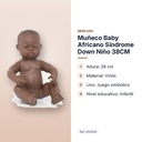 MUÑECO BABY AFRICANO SINDROME DOWN NIÑO 38CM   - características principales
