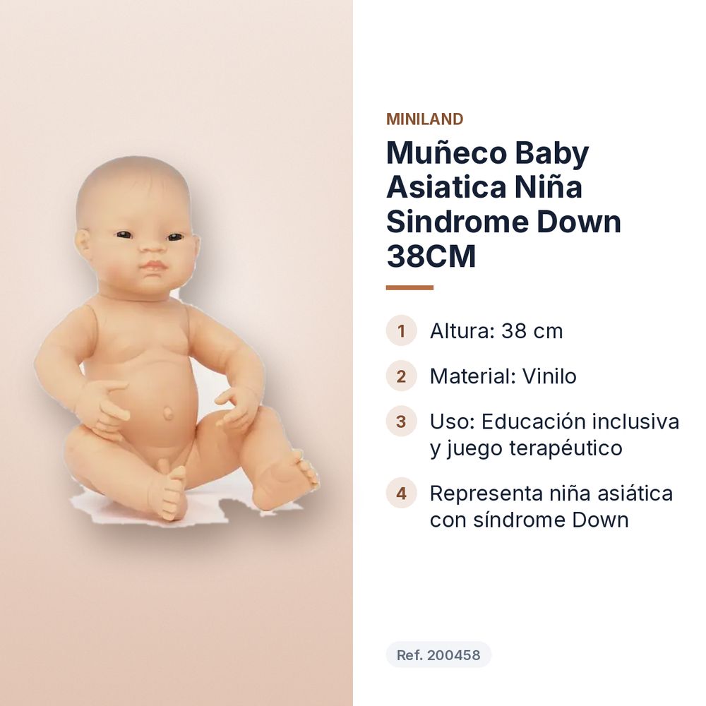 MUÑECO BABY ASIATICA NIÑA SINDROME DOWN 38CM     - características principales