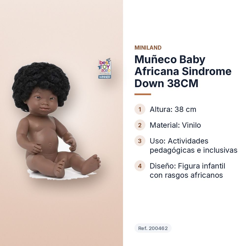 MUÑECO BABY AFRICANA SINDROME DOWN  38CM  - características principales