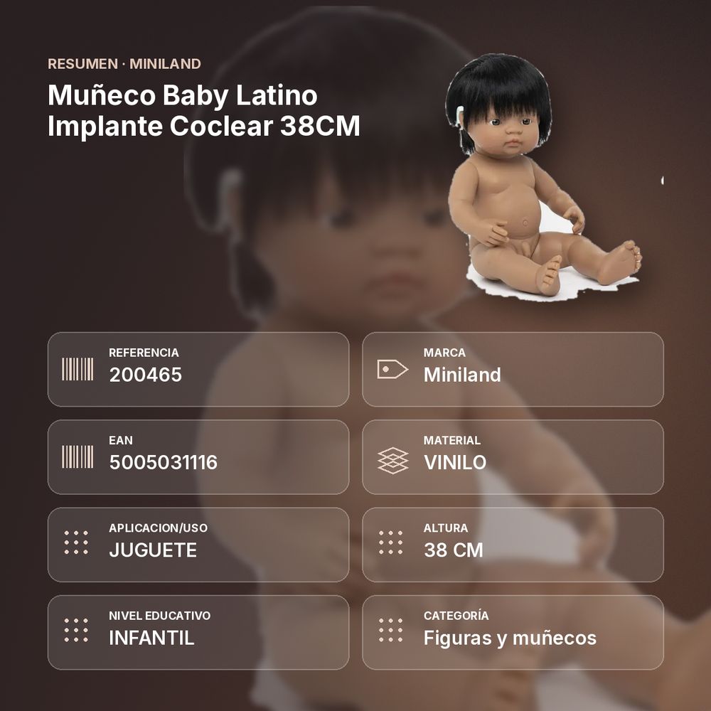 MUÑECO BABY LATINO IMPLANTE COCLEAR 38CM - resumen de atributos