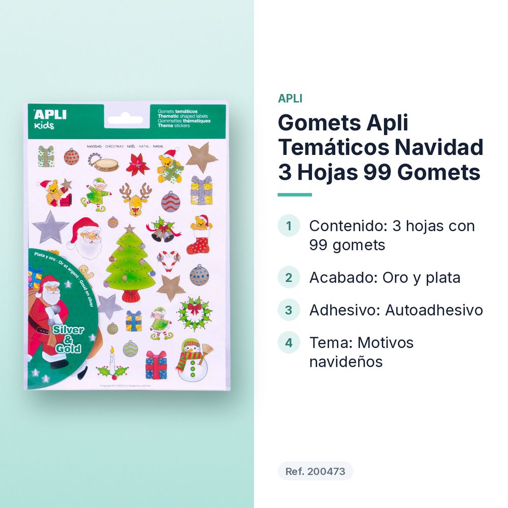 GOMETS APLI TEMÁTICOS NAVIDAD 3 HOJAS 99 GOMETS - características principales