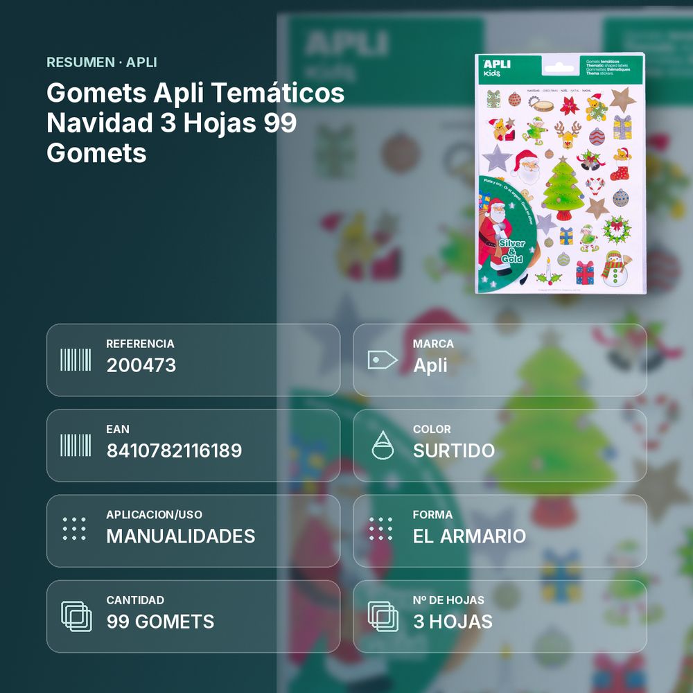 GOMETS APLI TEMÁTICOS NAVIDAD 3 HOJAS 99 GOMETS - resumen de atributos