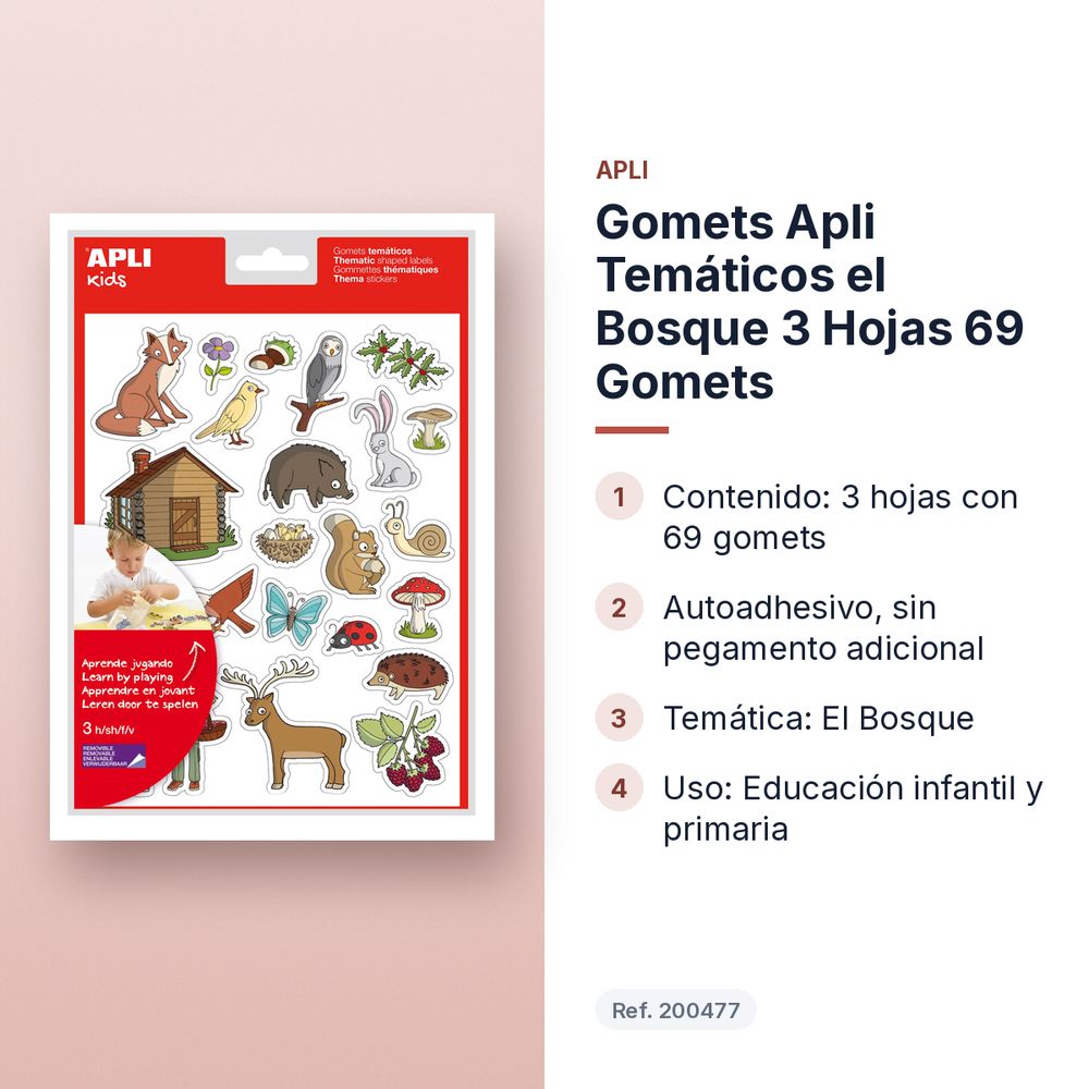 GOMETS APLI TEMÁTICOS EL BOSQUE 3 HOJAS 69 GOMETS  - características principales
