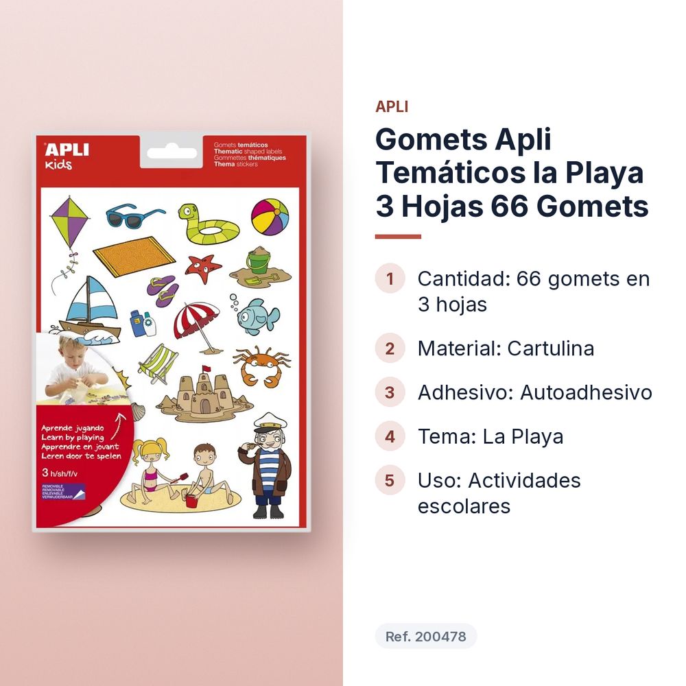 GOMETS APLI TEMÁTICOS LA PLAYA 3 HOJAS 66 GOMETS   - características principales