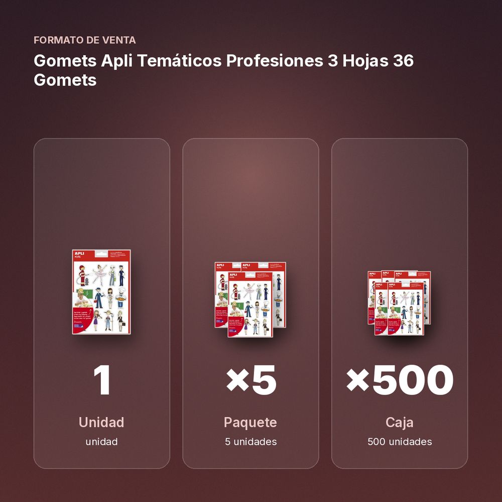 GOMETS APLI TEMÁTICOS PROFESIONES 3 HOJAS 36 GOMETS    - formato de venta: paquete de 5, caja de 500, palé de 18000