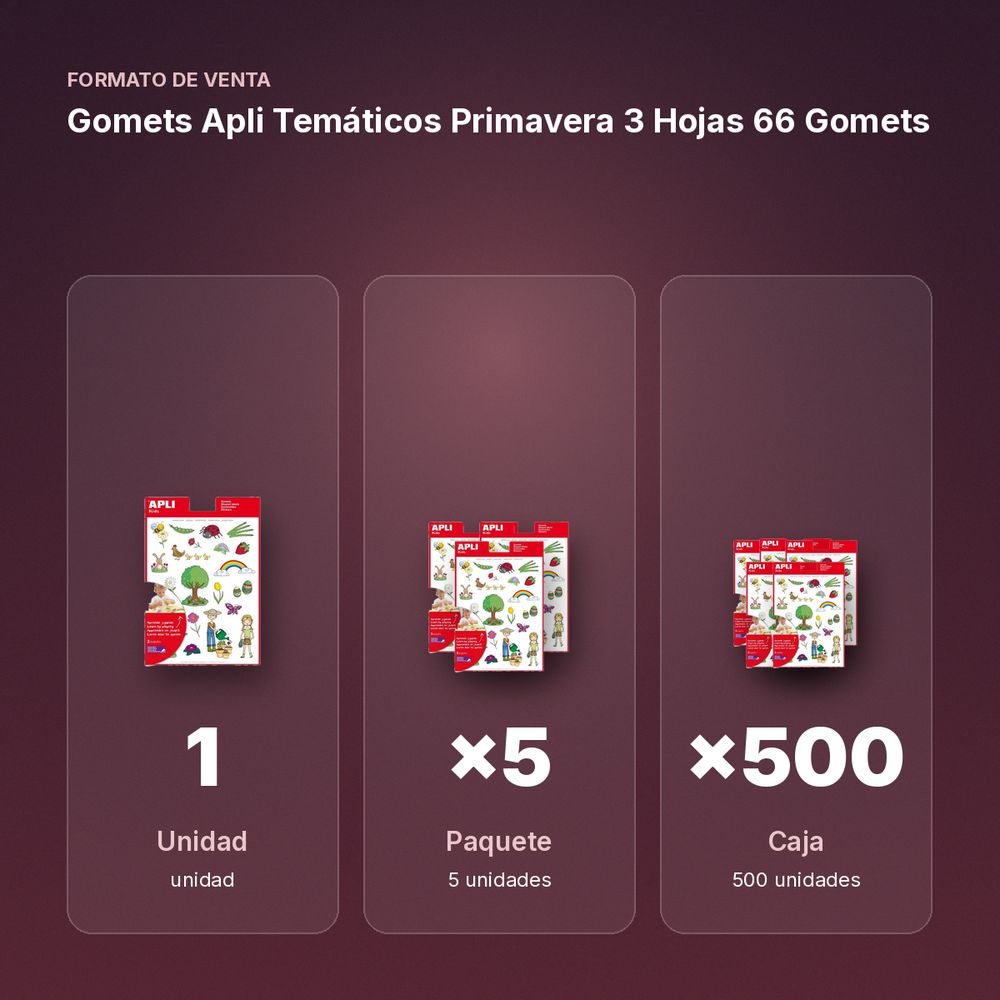 GOMETS APLI TEMÁTICOS PRIMAVERA 3 HOJAS 66 GOMETS   - formato de venta: paquete de 5, caja de 500, palé de 18000