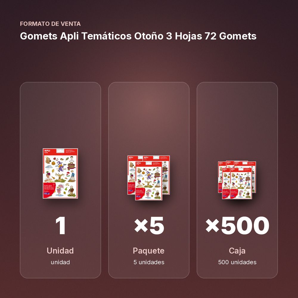 GOMETS APLI TEMÁTICOS OTOÑO 3 HOJAS 72 GOMETS    - formato de venta: paquete de 5, caja de 500, palé de 18000