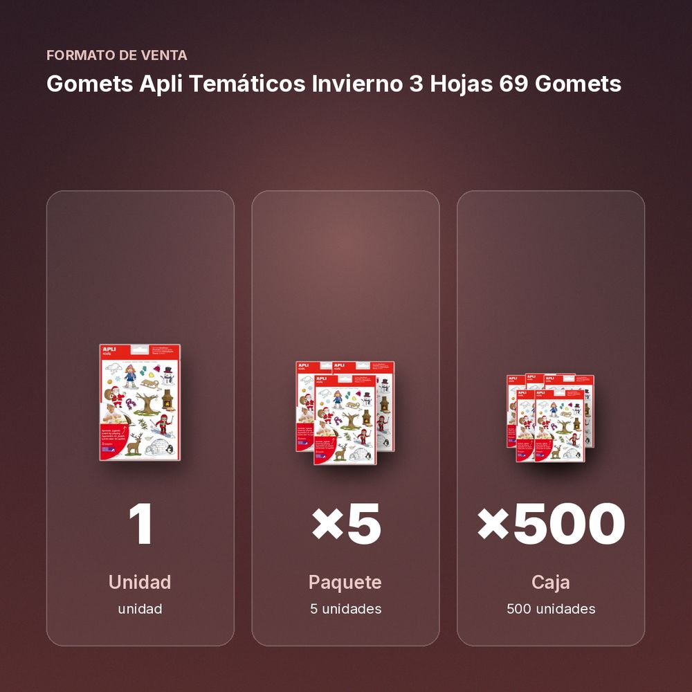 GOMETS APLI TEMÁTICOS INVIERNO 3 HOJAS 69 GOMETS    - formato de venta: paquete de 5, caja de 500, palé de 18000
