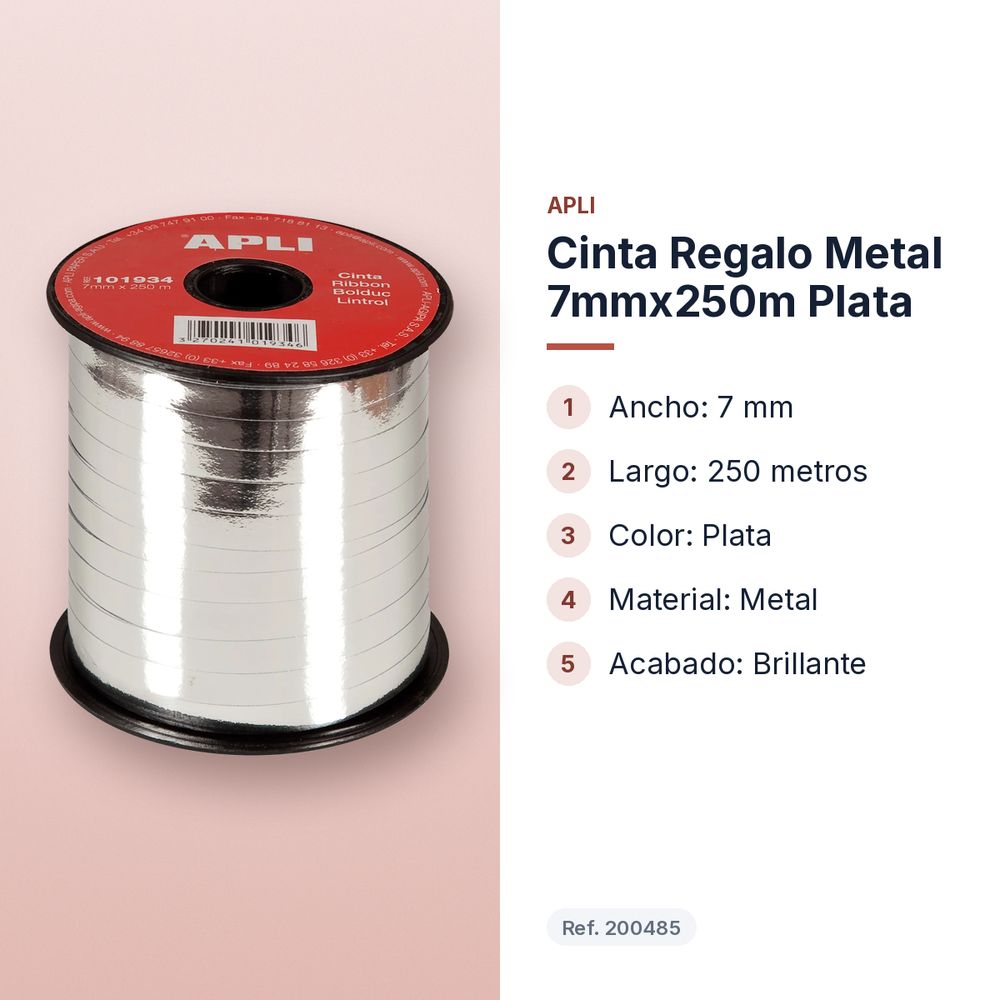 CINTA REGALO METAL 7MMX250M PLATA - características principales