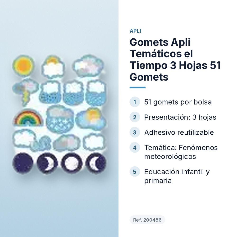 GOMETS APLI TEMÁTICOS EL TIEMPO 3 HOJAS 51 GOMETS      - características principales