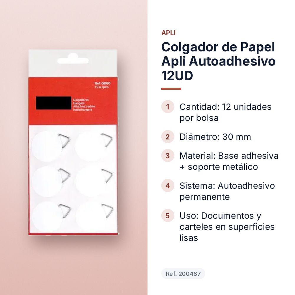 COLGADOR DE PAPEL APLI AUTOADHESIVO 12UD - características principales