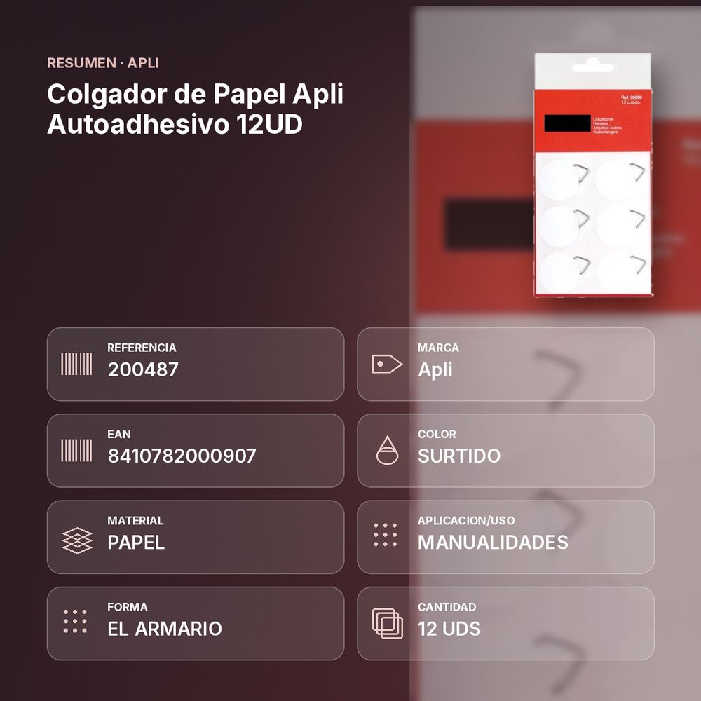 COLGADOR DE PAPEL APLI AUTOADHESIVO 12UD - resumen de atributos