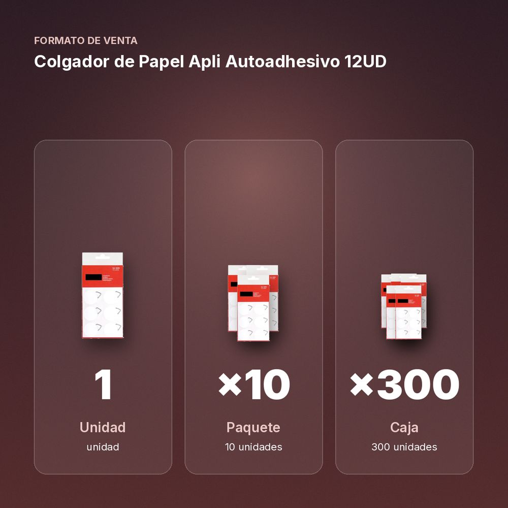 COLGADOR DE PAPEL APLI AUTOADHESIVO 12UD - formato de venta: paquete de 10, caja de 300, palé de 18000
