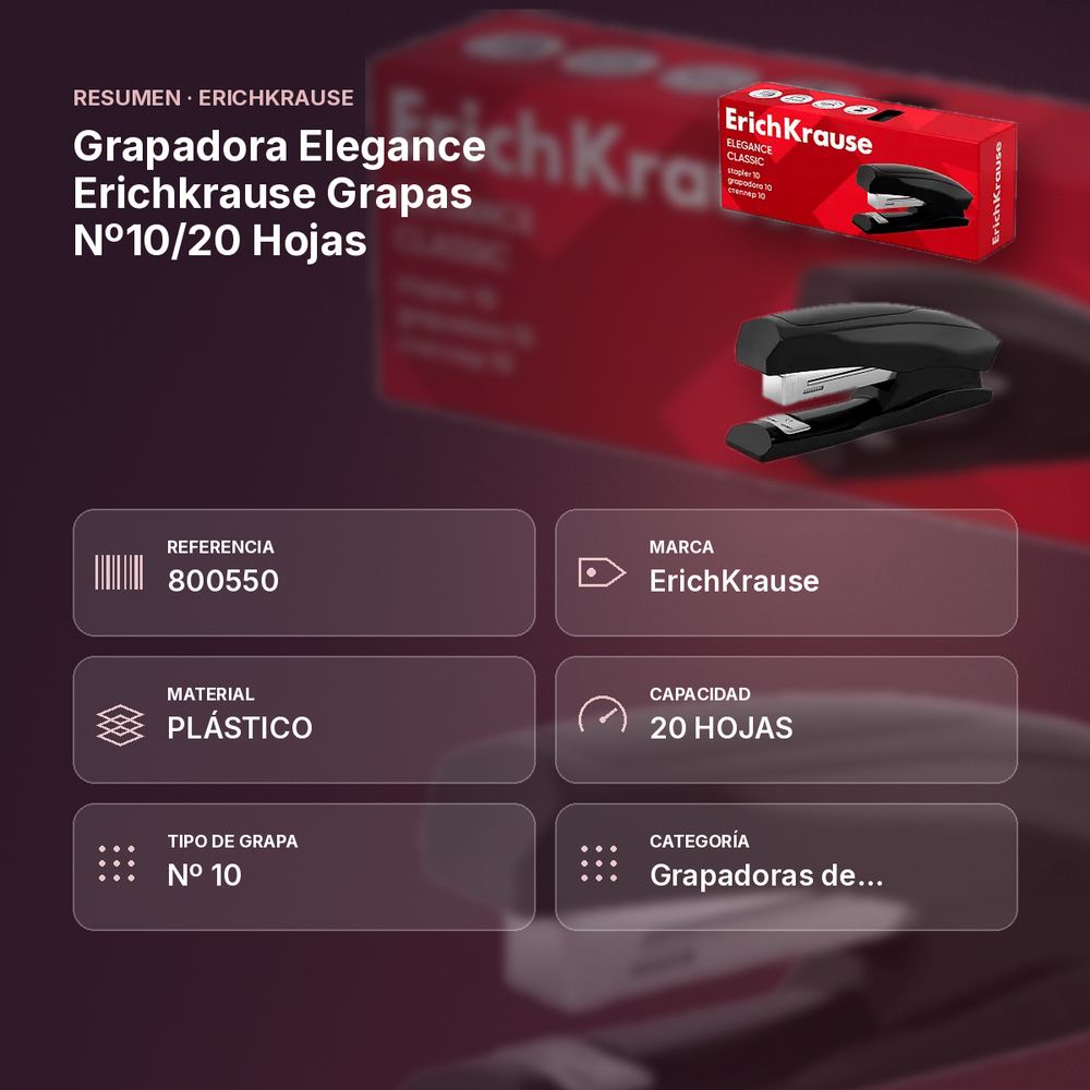 GRAPADORA ELEGANCE ERICHKRAUSE GRAPAS Nº10/20 HOJAS - resumen de atributos