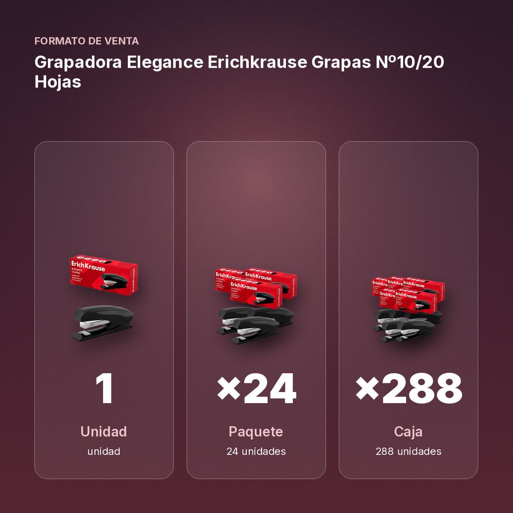 GRAPADORA ELEGANCE ERICHKRAUSE GRAPAS Nº10/20 HOJAS - formato de venta: paquete de 24, caja de 288