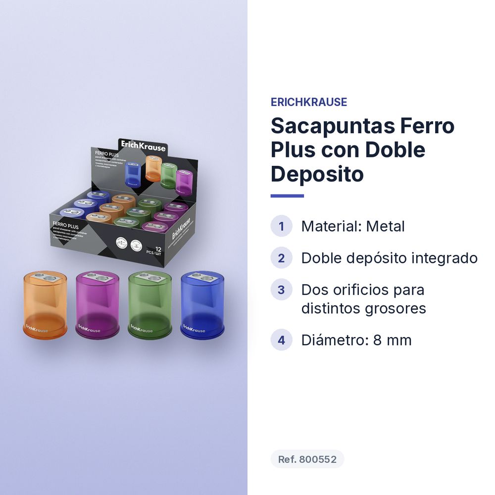 SACAPUNTAS FERRO PLUS  CON DOBLE DEPOSITO   - características principales