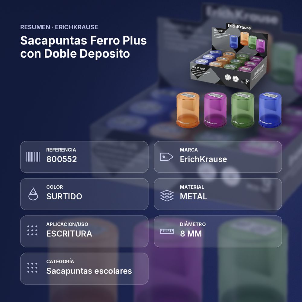 SACAPUNTAS FERRO PLUS  CON DOBLE DEPOSITO   - resumen de atributos