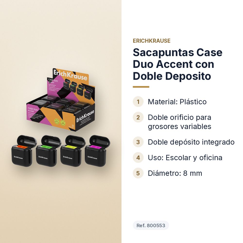 SACAPUNTAS CASE DUO ACCENT CON DOBLE DEPOSITO   - características principales