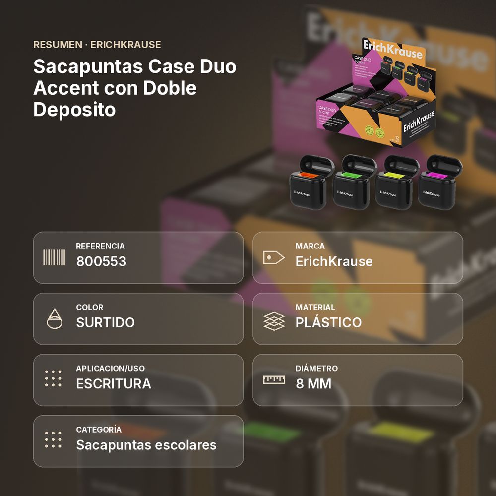 SACAPUNTAS CASE DUO ACCENT CON DOBLE DEPOSITO   - resumen de atributos