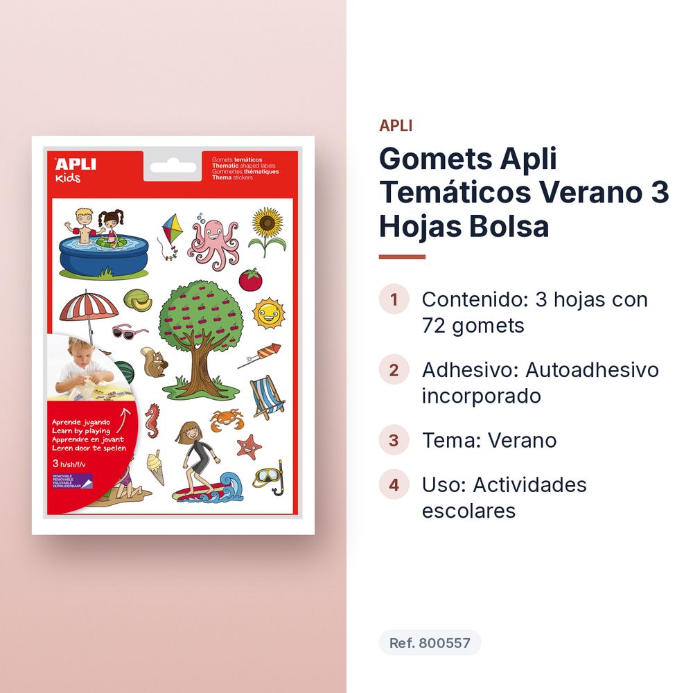 GOMETS APLI TEMÁTICOS VERANO 3 HOJAS BOLSA  - características principales