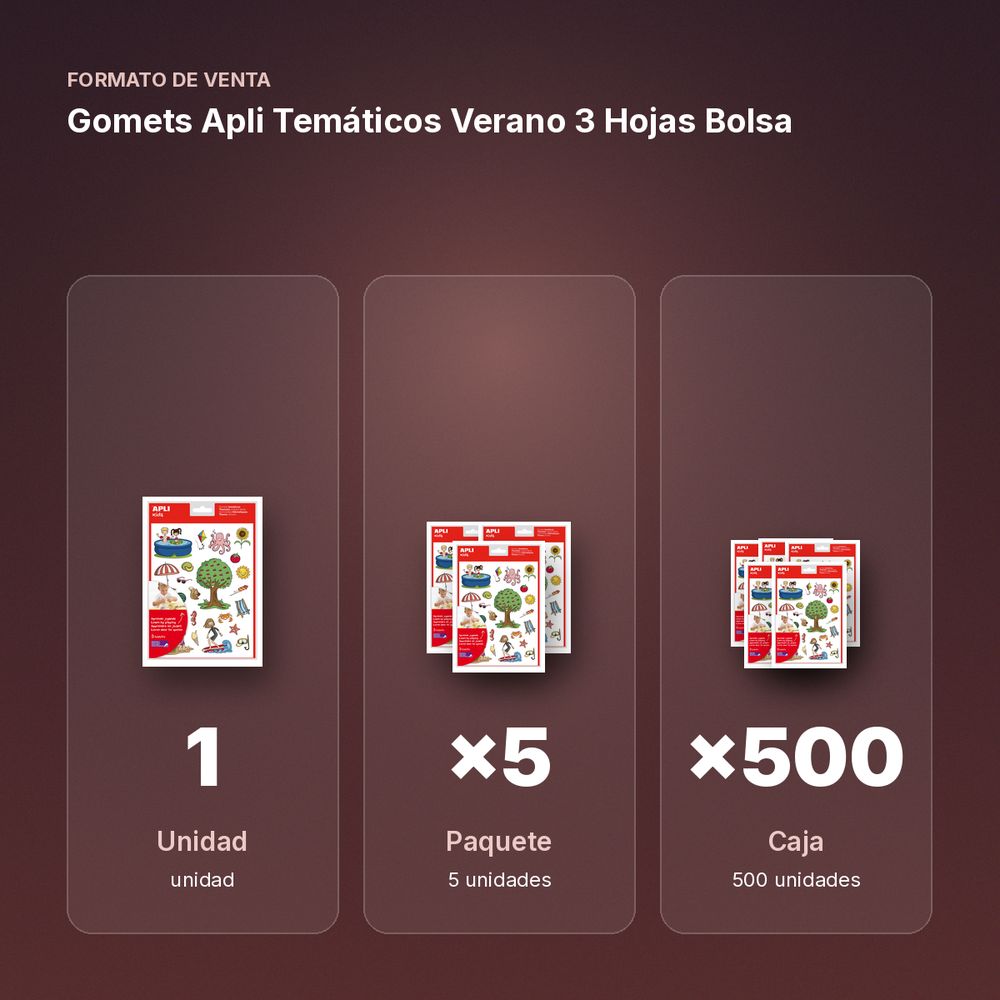 GOMETS APLI TEMÁTICOS VERANO 3 HOJAS BOLSA   - formato de venta: paquete de 5, caja de 500, palé de 18000