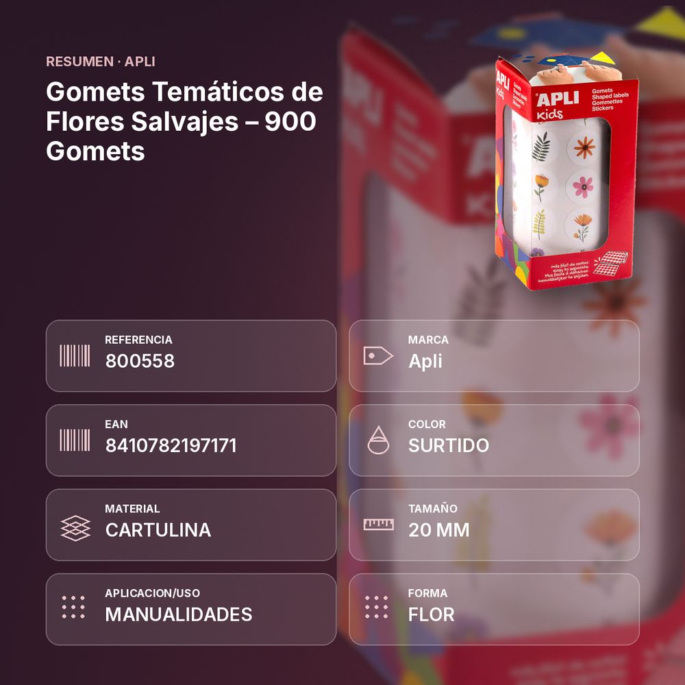 GOMETS TEMÁTICOS DE FLORES SALVAJES  – 900 GOMETS  - resumen de atributos
