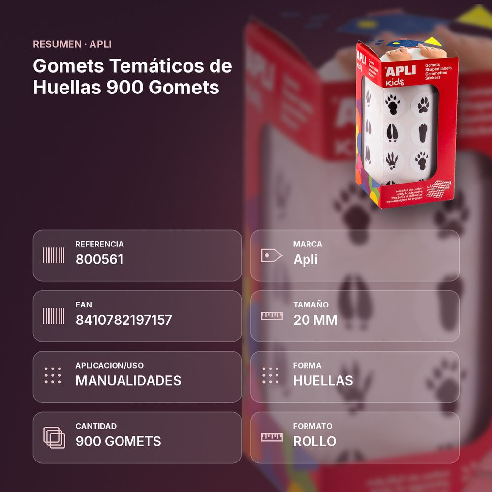 GOMETS TEMÁTICOS DE HUELLAS 900 GOMETS    - resumen de atributos