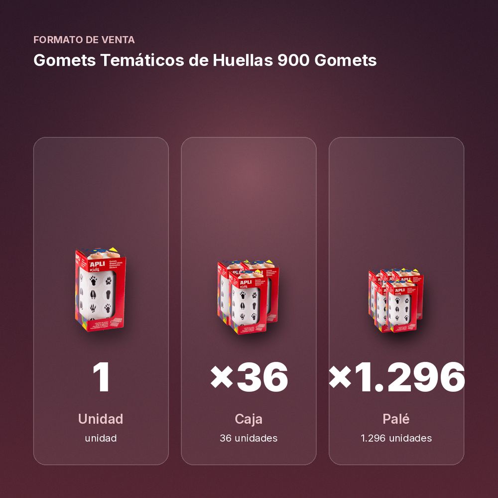 GOMETS TEMÁTICOS DE HUELLAS 900 GOMETS    - formato de venta: caja de 36, palé de 1296
