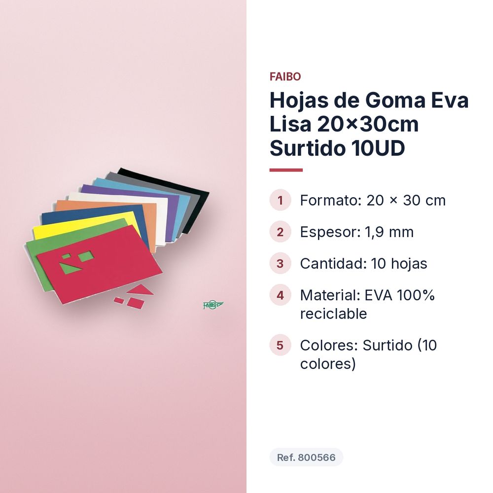 HOJAS DE GOMA EVA LISA 20X30CM SURTIDO 10UD - características principales