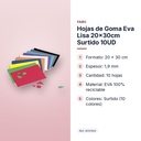 HOJAS DE GOMA EVA LISA 20X30CM SURTIDO 10UD - características principales