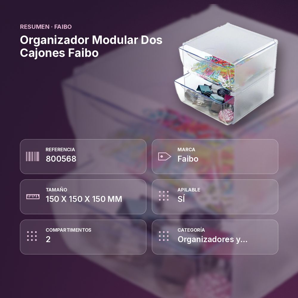 ORGANIZADOR MODULAR DOS CAJONES FAIBO  - resumen de atributos