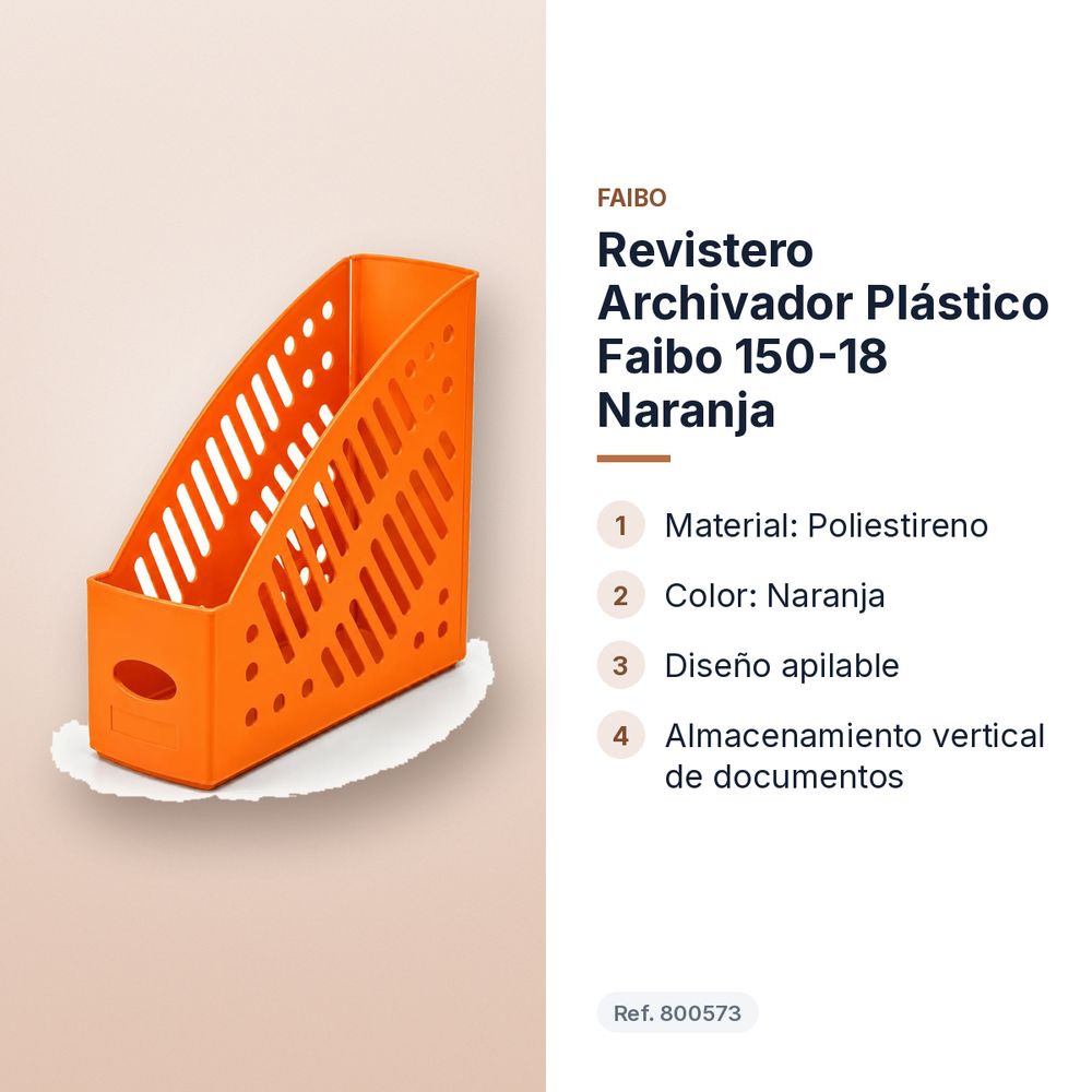 REVISTERO ARCHIVADOR PLÁSTICO FAIBO 150-18 NARANJA - características principales