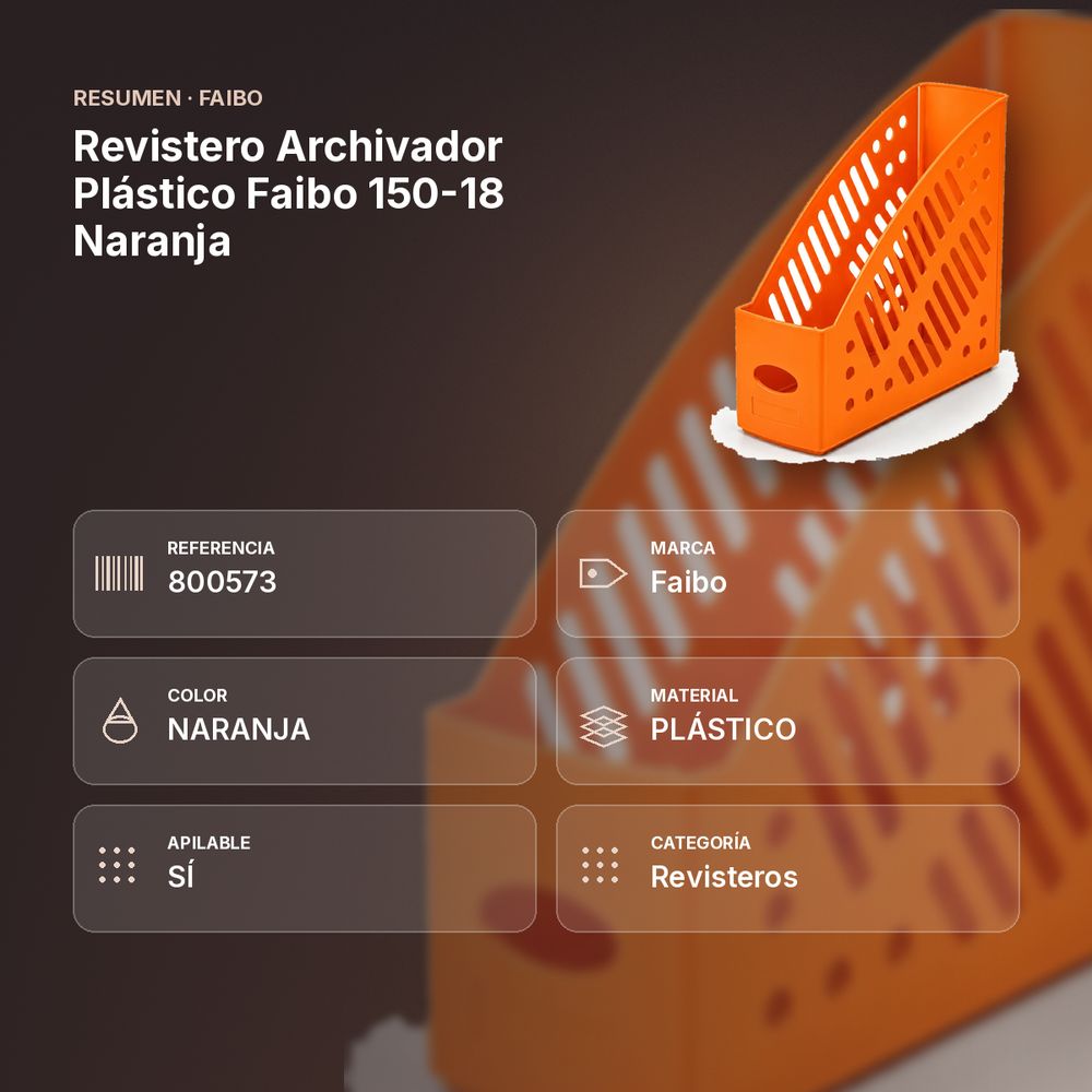 REVISTERO ARCHIVADOR PLÁSTICO FAIBO 150-18 NARANJA - resumen de atributos