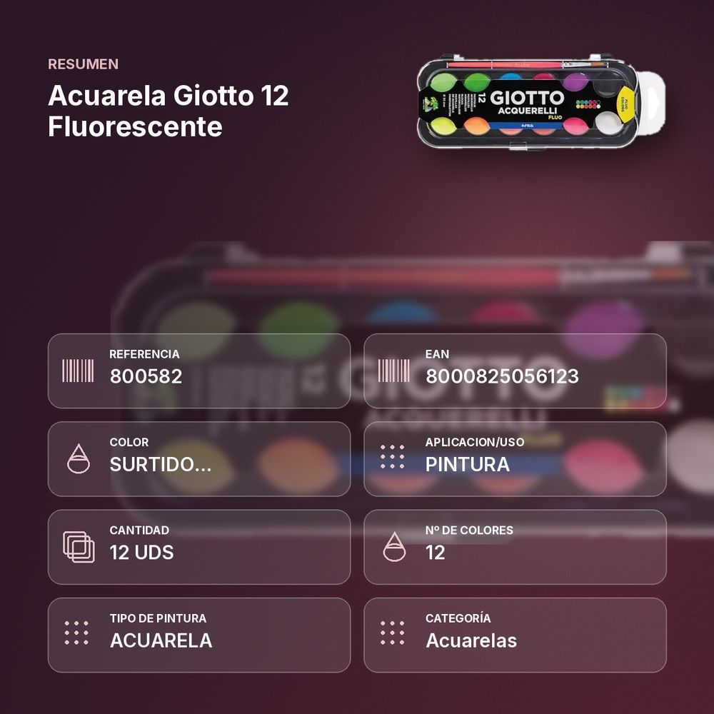 ACUARELA GIOTTO 12 FLUORESCENTE - resumen de atributos