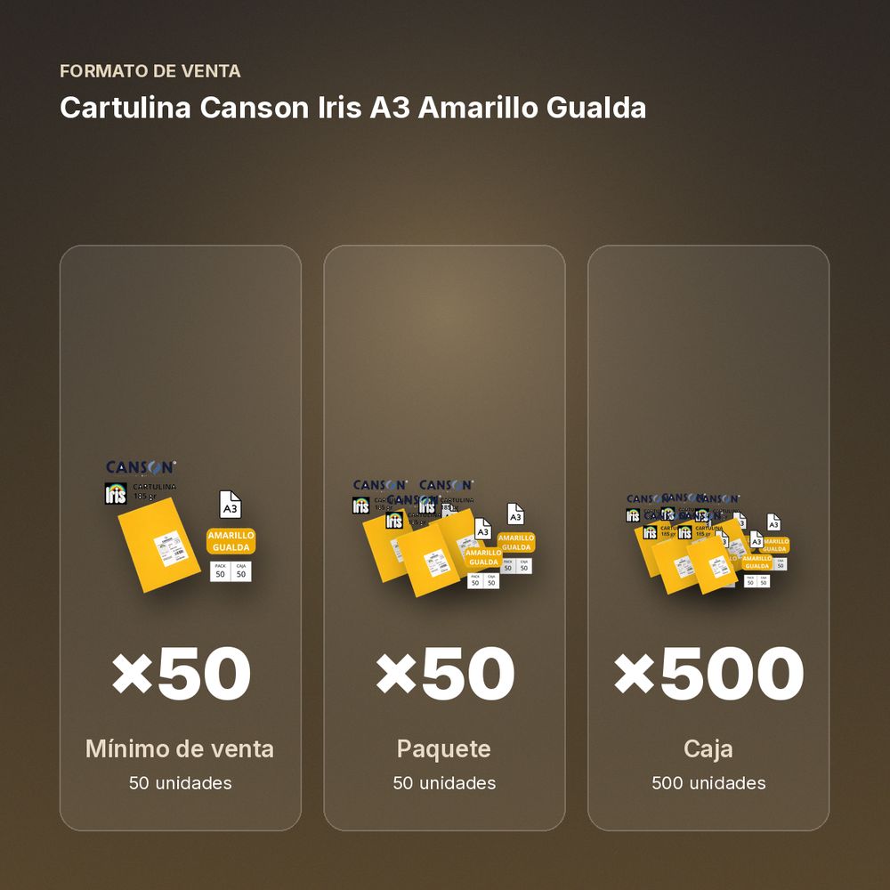 CARTULINA CANSON IRIS A3 AMARILLO GUALDA  - formato de venta: paquete de 50, caja de 500