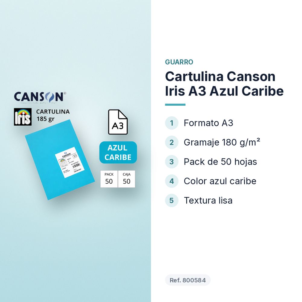 CARTULINA CANSON IRIS A3 AZUL CARIBE - características principales