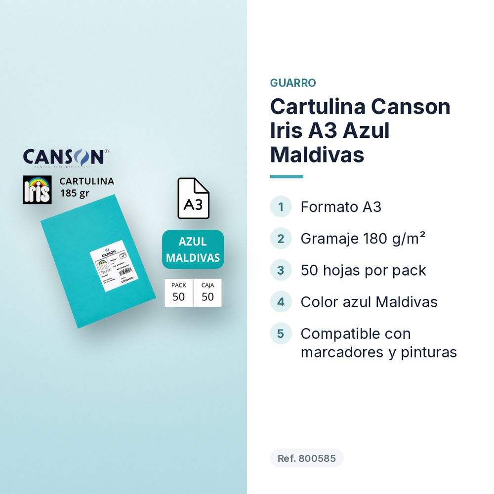 CARTULINA CANSON IRIS A3 AZUL MALDIVAS - características principales
