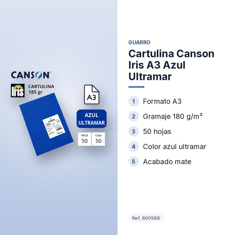 CARTULINA CANSON IRIS A3 AZUL ULTRAMAR  - características principales