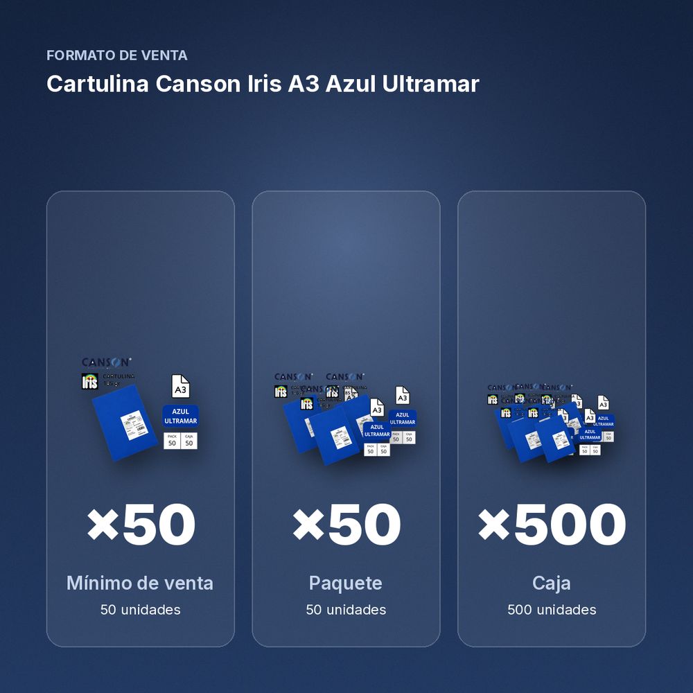 CARTULINA CANSON IRIS A3 AZUL ULTRAMAR  - formato de venta: paquete de 50, caja de 500