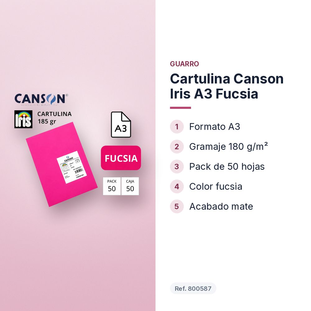 CARTULINA CANSON IRIS A3 FUCSIA - características principales