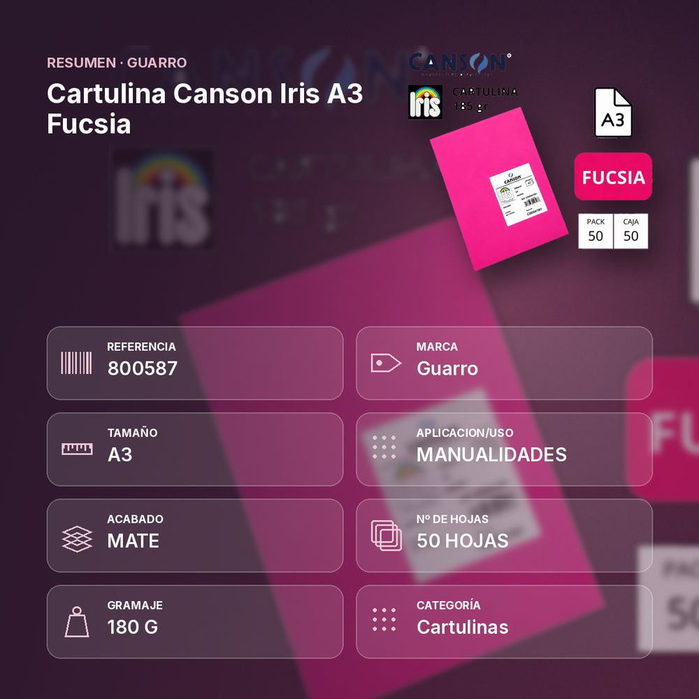 CARTULINA CANSON IRIS A3 FUCSIA - resumen de atributos