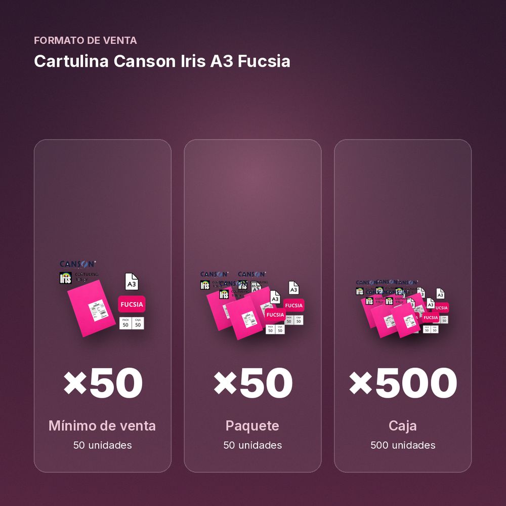 CARTULINA CANSON IRIS A3 FUCSIA - formato de venta: paquete de 50, caja de 500