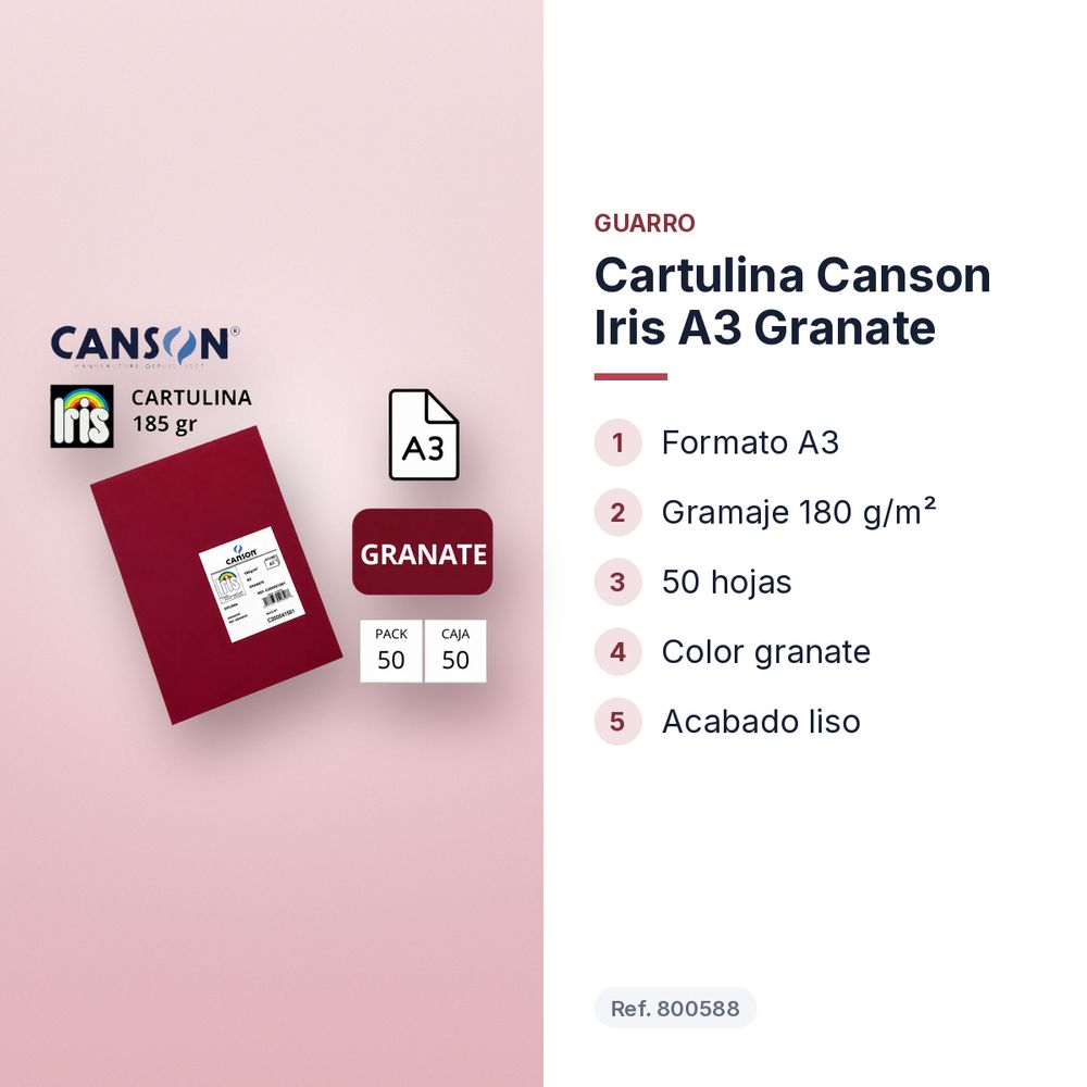 CARTULINA CANSON IRIS A3 GRANATE - características principales