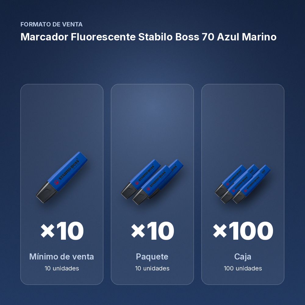 MARCADOR FLUORESCENTE STABILO BOSS 70 AZUL MARINO  - formato de venta: paquete de 10, caja de 100