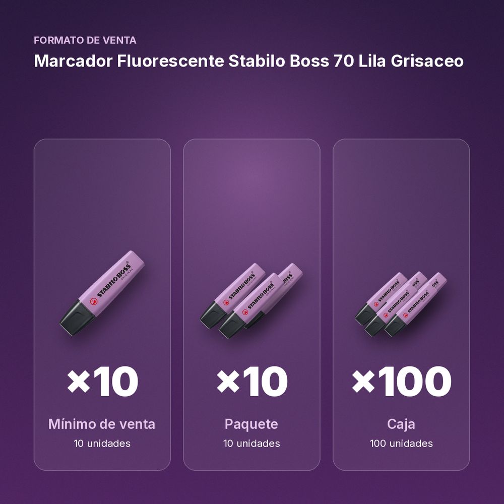 MARCADOR FLUORESCENTE STABILO BOSS 70 LILA GRISACEO - formato de venta: paquete de 10, caja de 100