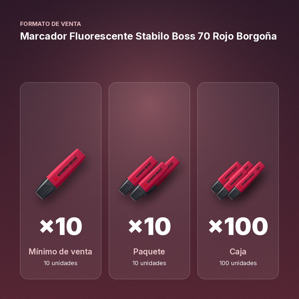 MARCADOR FLUORESCENTE STABILO BOSS 70 ROJO BORGOÑA - formato de venta: paquete de 10, caja de 100