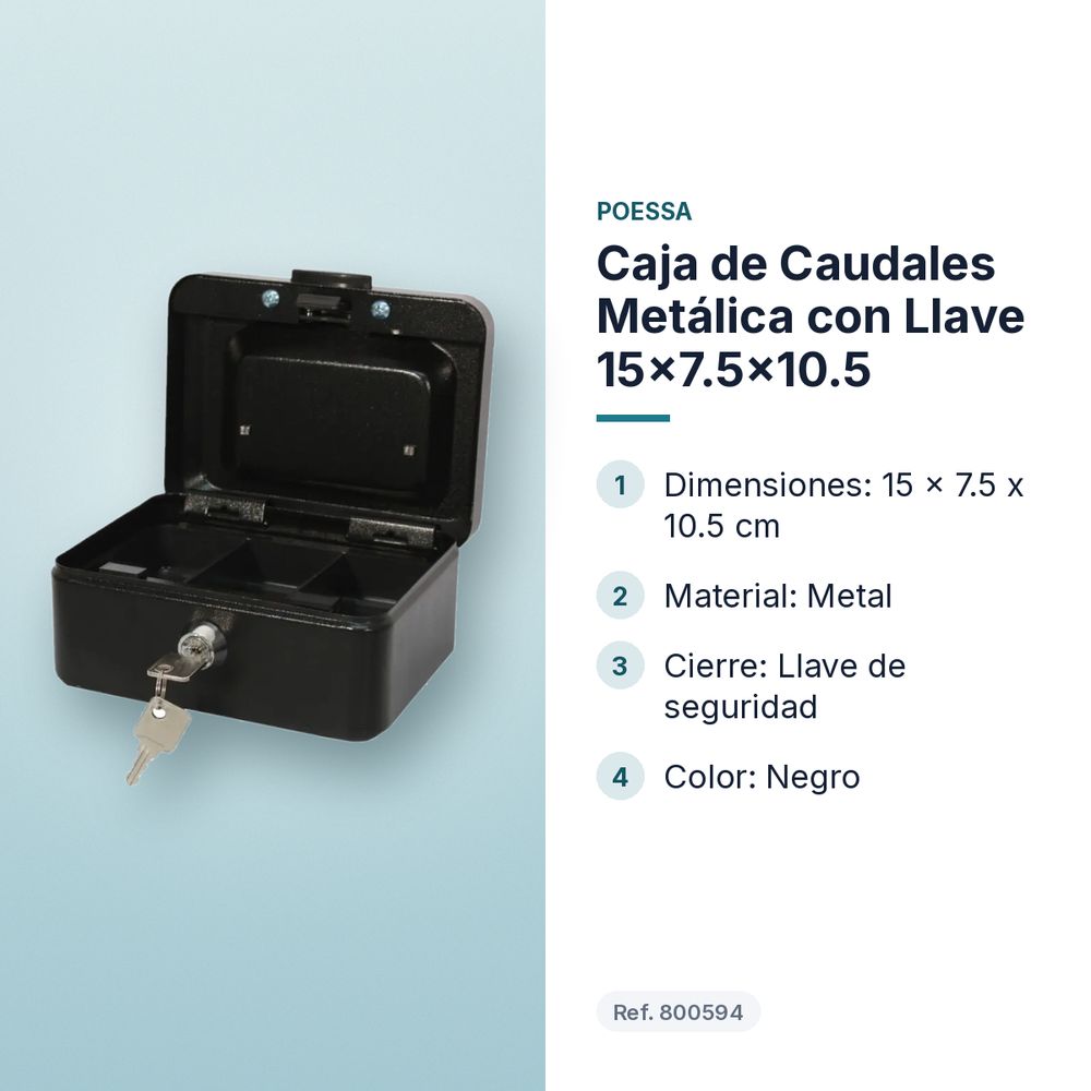 CAJA DE CAUDALES METÁLICA CON LLAVE 15X7.5X10.5 - características principales
