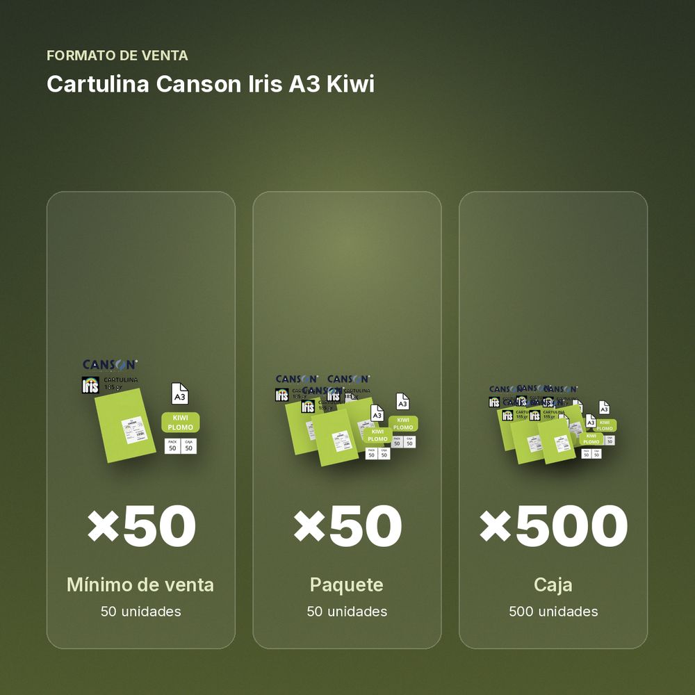 CARTULINA CANSON IRIS A3 KIWI - formato de venta: paquete de 50, caja de 500