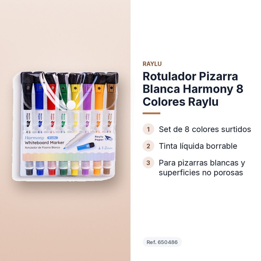 ROTULADOR PIZARRA BLANCA HARMONY 8 COLORES RAYLU - características principales