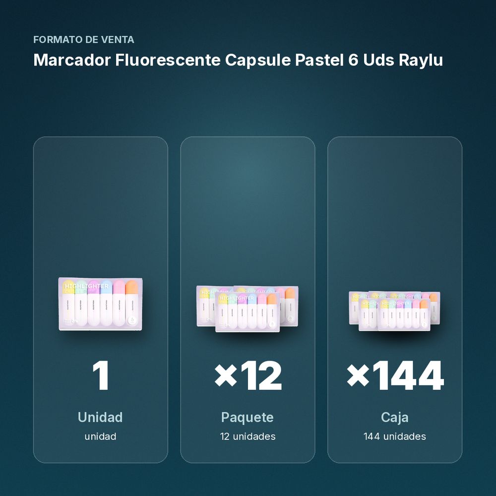 MARCADOR FLUORESCENTE CAPSULE PASTEL 6 UDS RAYLU - formato de venta: paquete de 12, caja de 144